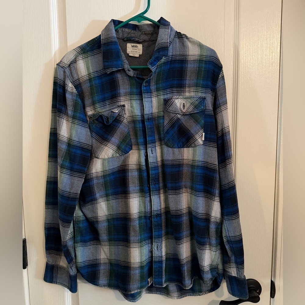 Vans Men's Green and Blue Plaid Shirt